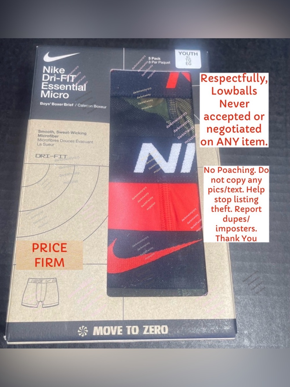 BNIB Nike Kids’ Assorted 3 Pack Micro Essentials Boxer Briefs Big Kid XL 18-20